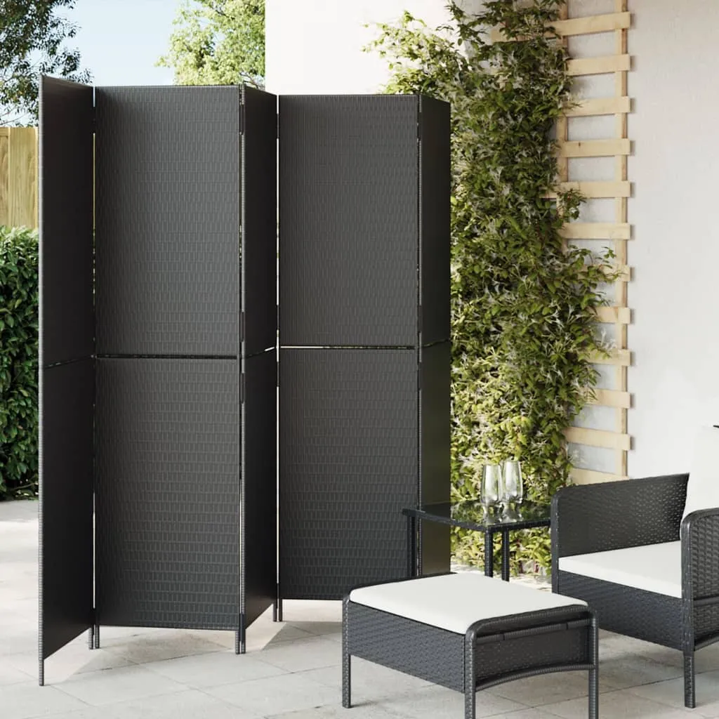 vidaXL Divisorio per Ambienti a 5 Pannelli Nero in Polyrattan