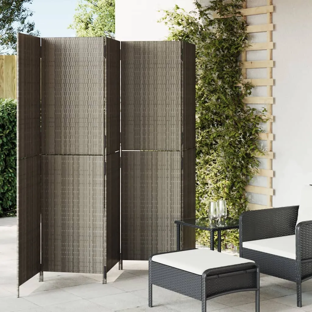 vidaXL Divisorio per Ambienti a 5 Pannelli Grigio in Polyrattan