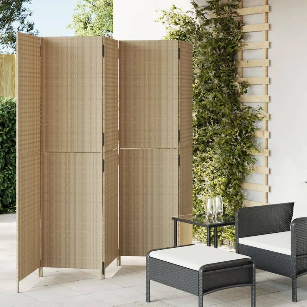 vidaXL Divisorio per Ambienti a 5 Pannelli Beige in Polyrattan