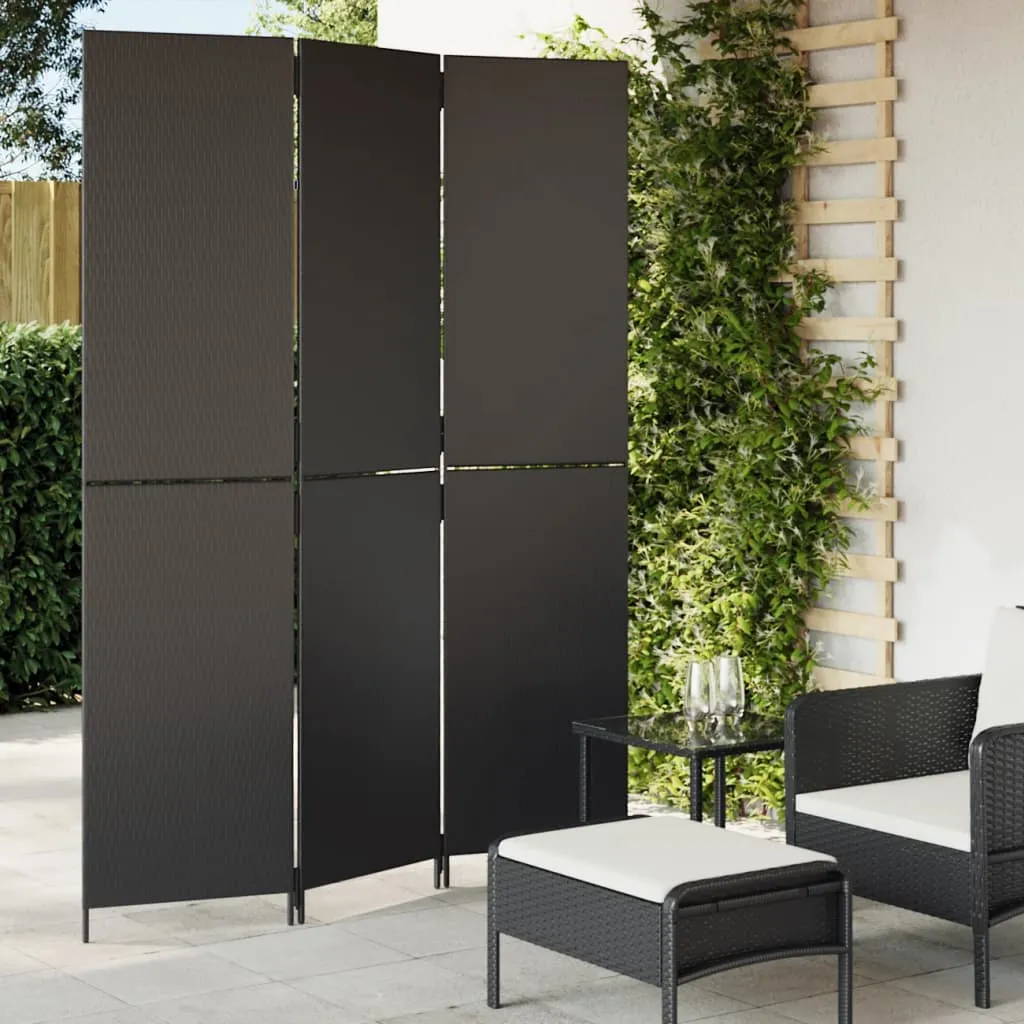 vidaXL Divisorio per Ambienti a 3 Pannelli Nero in Polyrattan