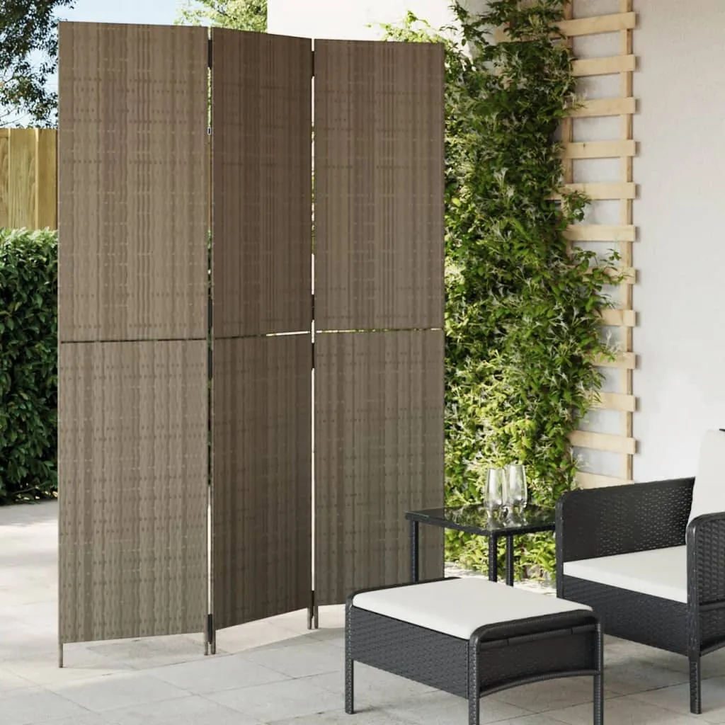 vidaXL Divisorio per Ambienti a 3 Pannelli Grigio in Polyrattan