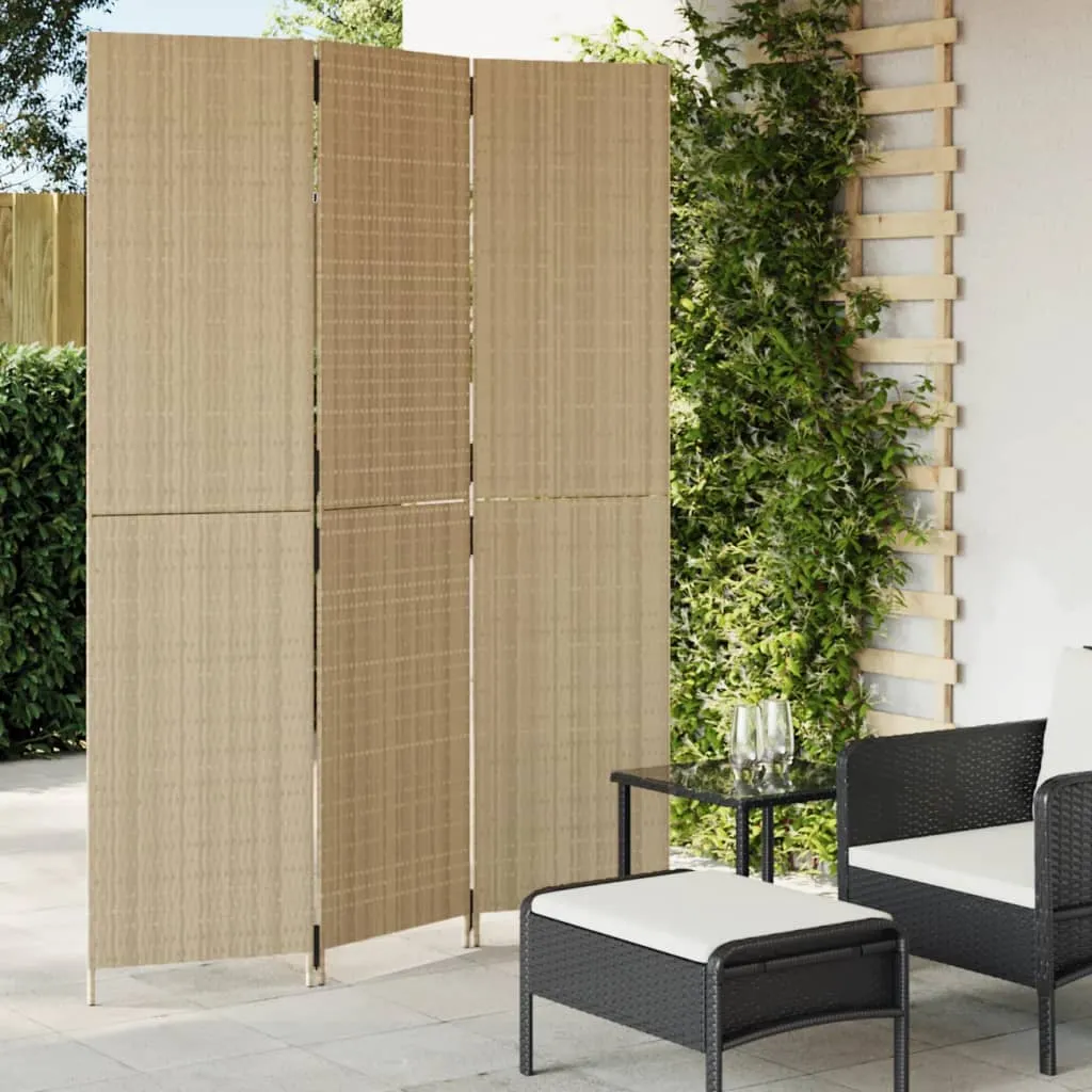 vidaXL Divisorio per Ambienti a 3 Pannelli Beige in Polyrattan