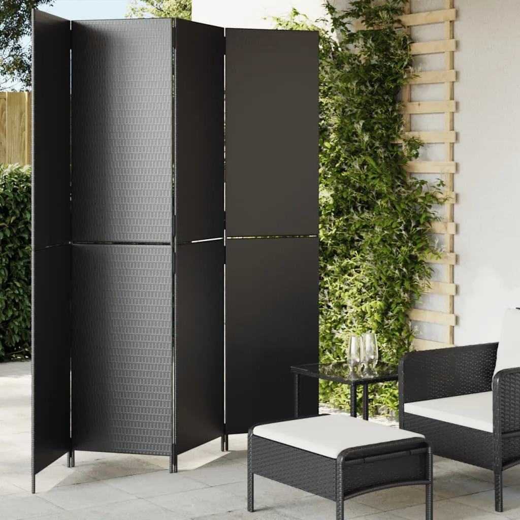 vidaXL Divisorio per Ambienti a 4 Pannelli Nero in Polyrattan