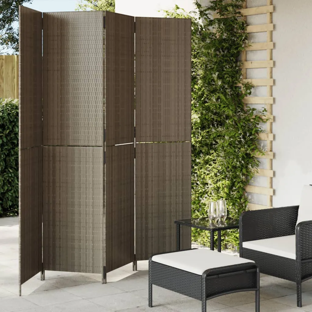 vidaXL Divisorio per Ambienti a 4 Pannelli Grigio in Polyrattan