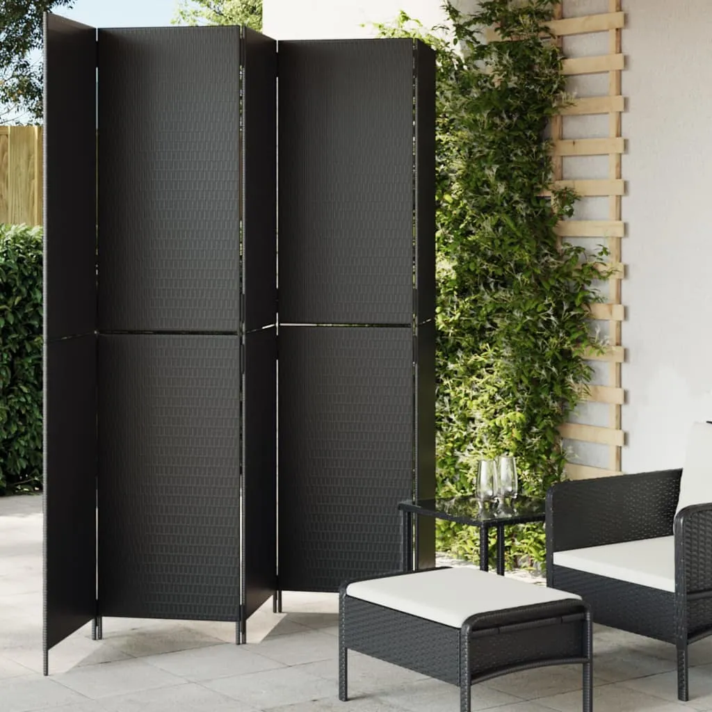 vidaXL Divisorio per Ambienti a 5 Pannelli Nero in Polyrattan