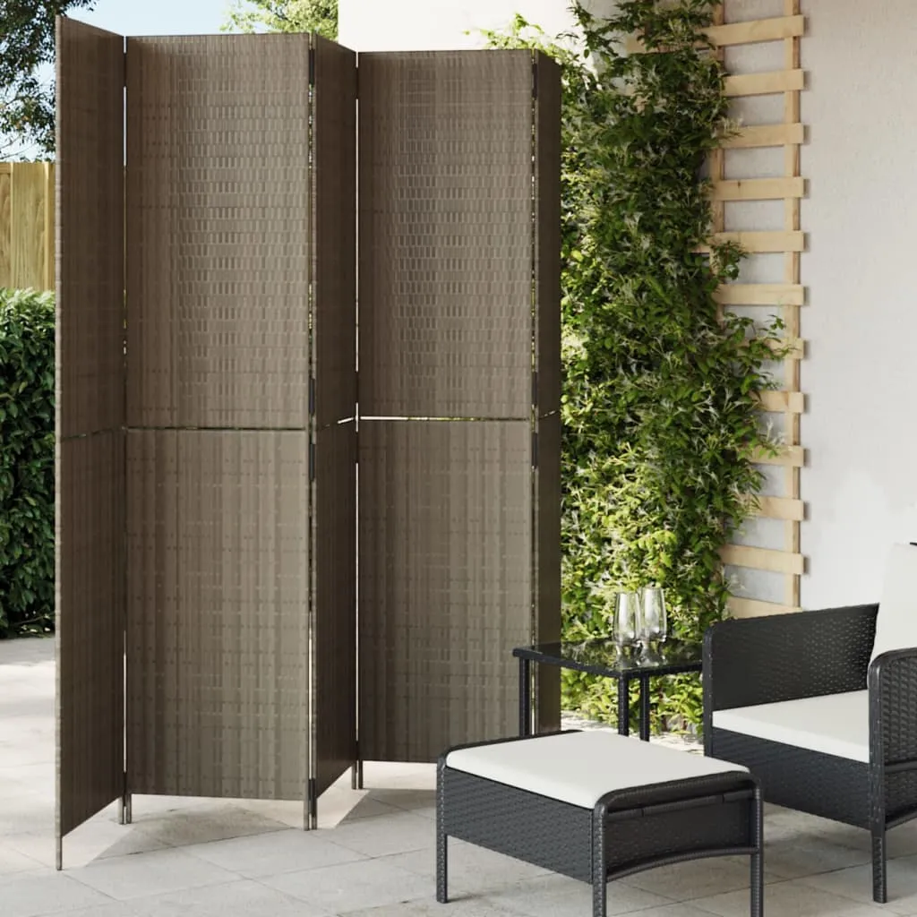 vidaXL Divisorio per Ambienti a 5 Pannelli Grigio in Polyrattan