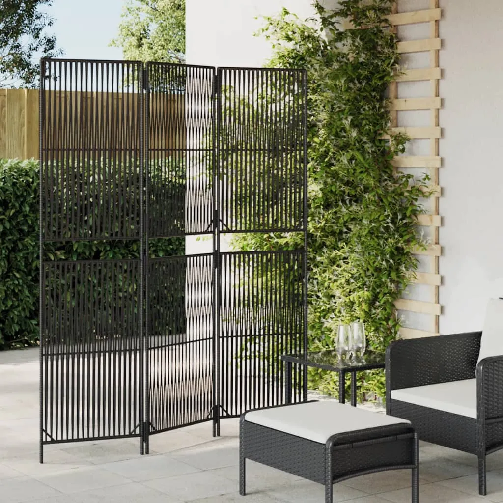 vidaXL Divisorio per Ambienti a 3 Pannelli Nero in Polyrattan