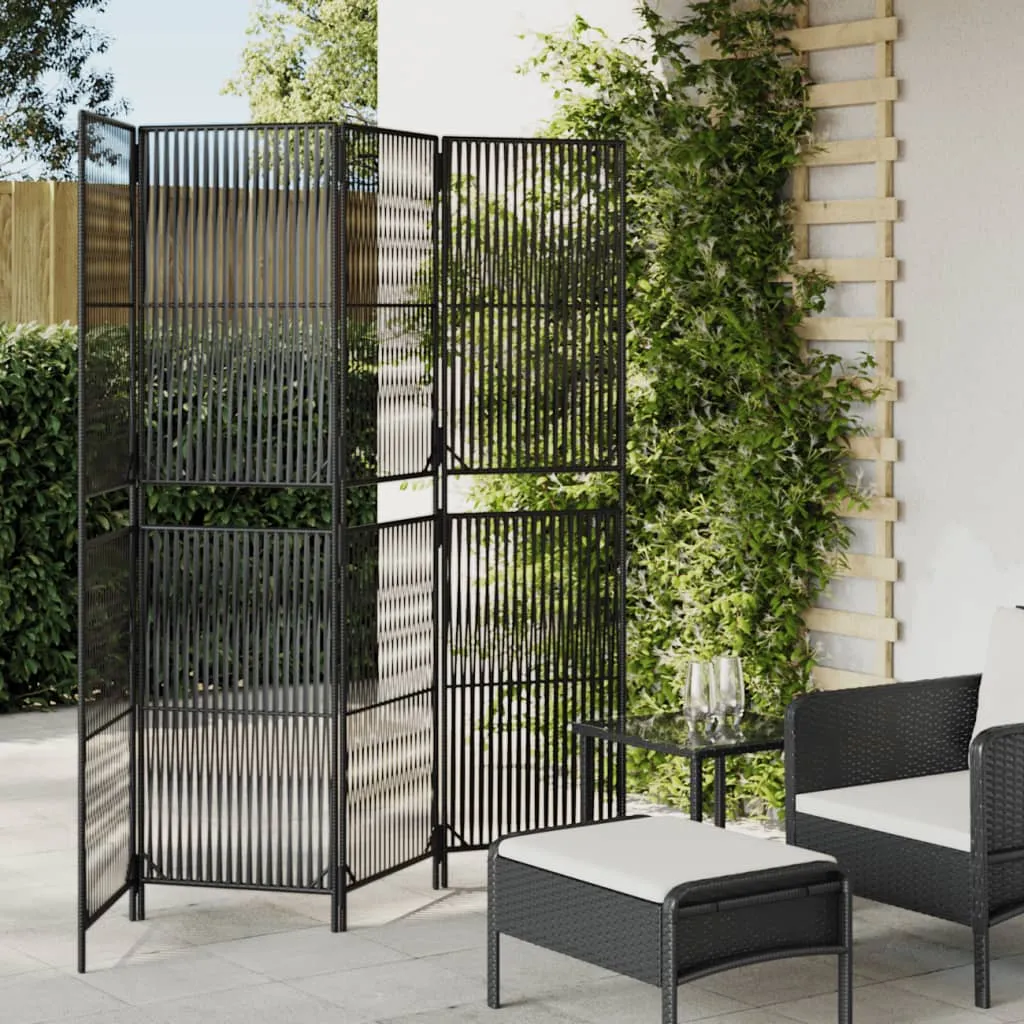 vidaXL Divisorio per Ambienti a 4 Pannelli Nero in Polyrattan