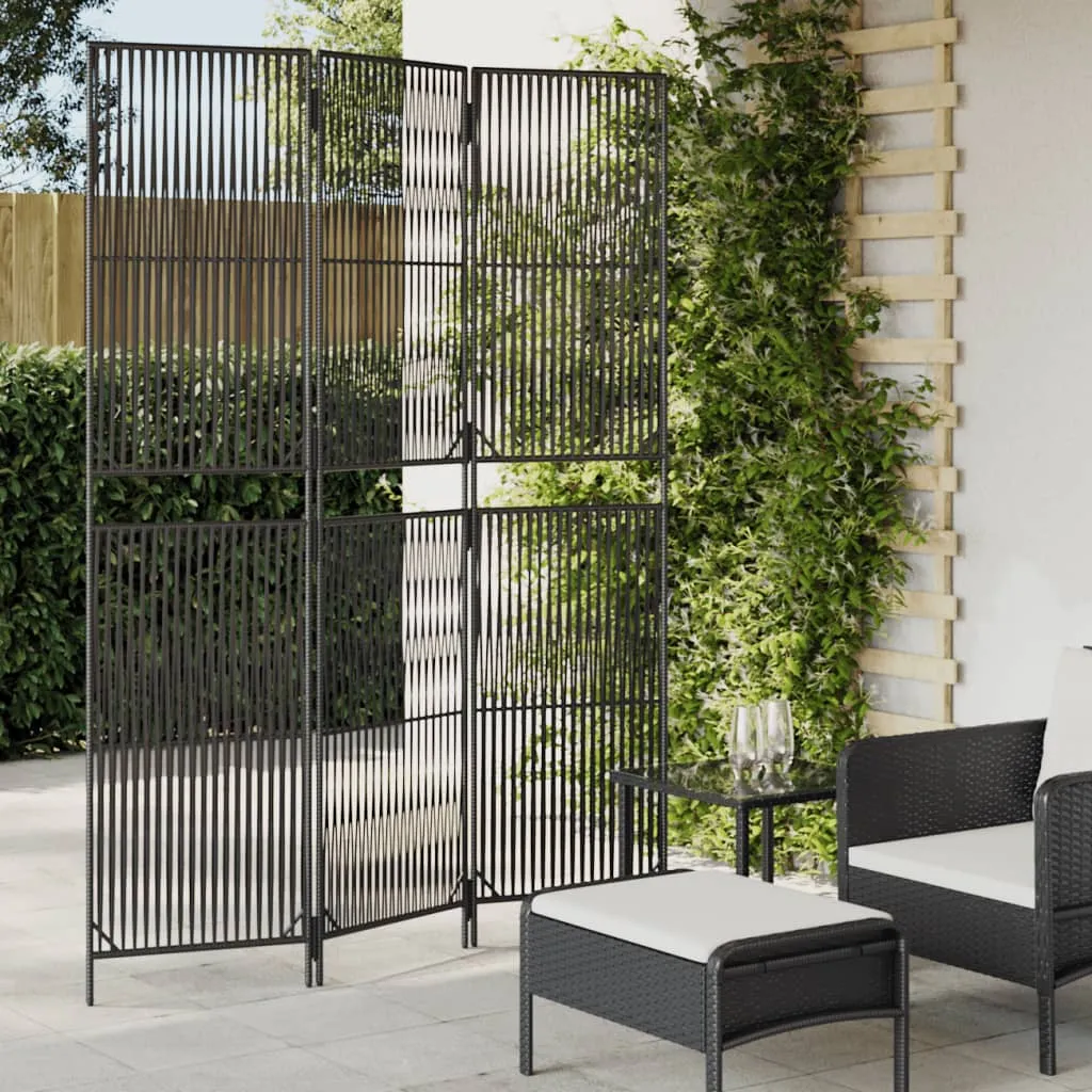 vidaXL Divisorio per Ambienti a 3 Pannelli Nero in Polyrattan