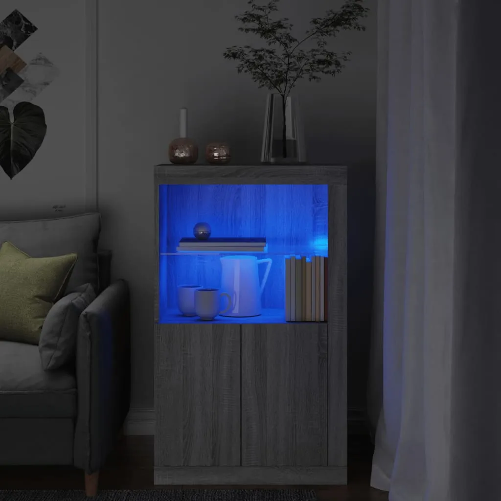 vidaXL Armadietto con Luci LED Grigio Sonoma in Legno Multistrato