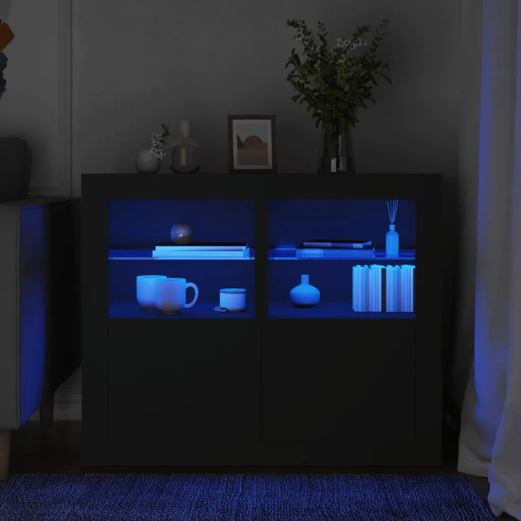 vidaXL Armadietti con Luci LED 2pz Neri in Legno Multistrato