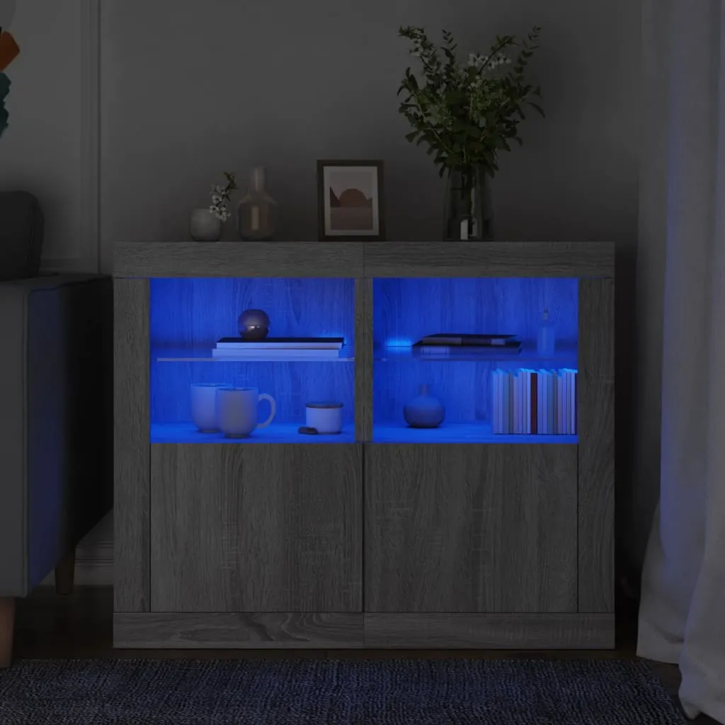 vidaXL Armadietti con Luci LED 2pz Grigio Sonoma in Legno Multistrato