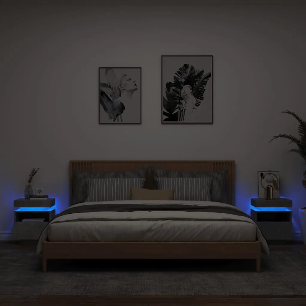 vidaXL Comodini con Luci LED 2pz Grigio Cemento 40x39x48,5 cm