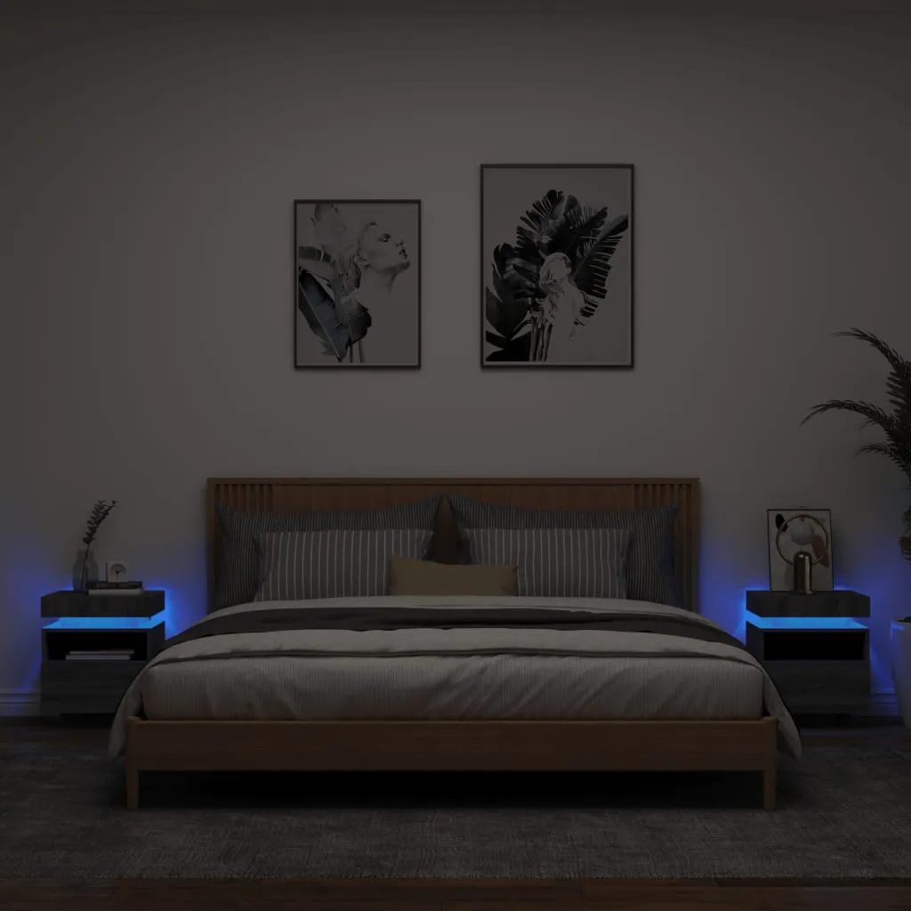 vidaXL Comodini con Luci LED 2pz Grigio Sonoma 40x39x48,5 cm