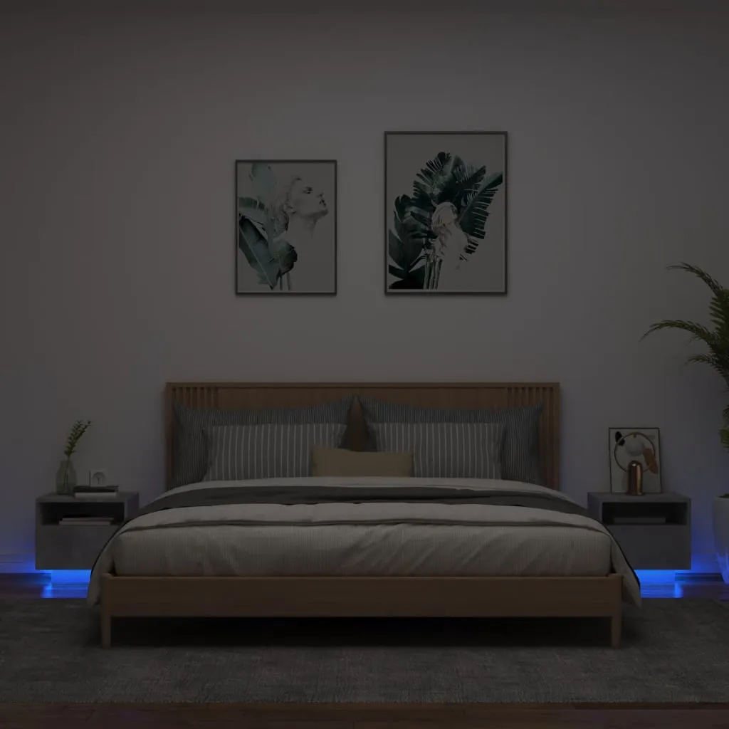 vidaXL Comodini con Luci LED 2pz Grigio Cemento 40x39x37 cm