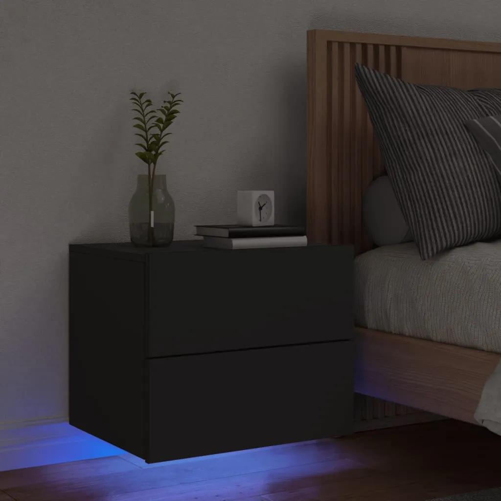 vidaXL Comodino a Parete con Luci LED Nero