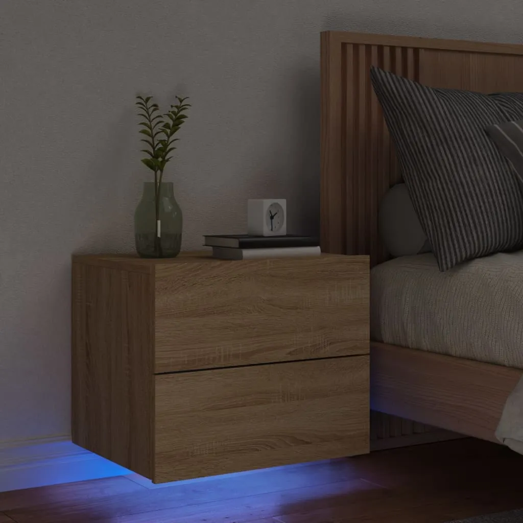 vidaXL Comodino a Parete con luci LED Rovere Sonoma