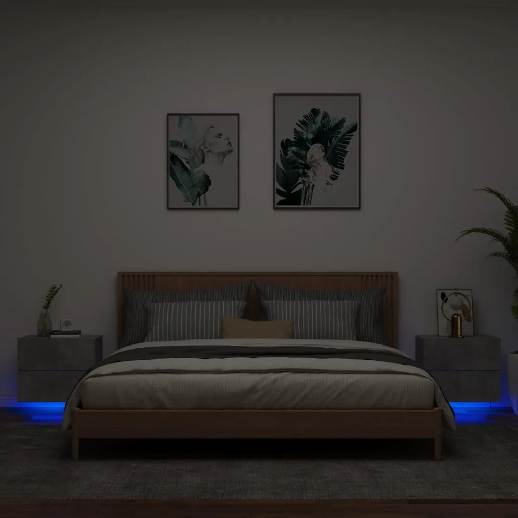 vidaXL Comodini a Parete con Luci LED 2 pz Grigio Cemento