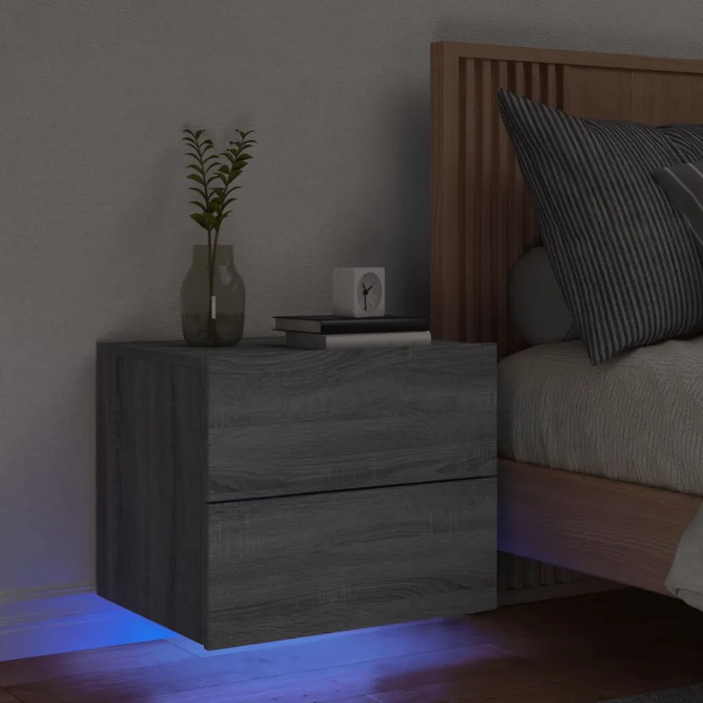 vidaXL Comodino a Parete con luci LED Grigio Sonoma