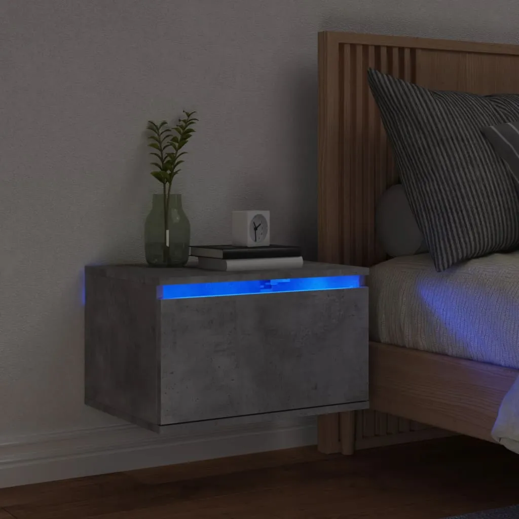 vidaXL Comodino a Parete con Luci LED Grigio Cemento