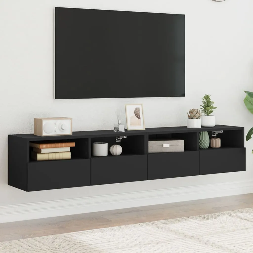 vidaXL Mobili TV a Parete 2 pz Neri 80x30x30 cm in Legno Multistrato