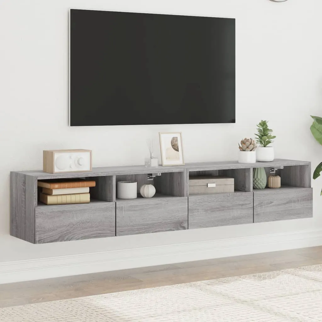 vidaXL Mobili TV Parete 2pz Grigio Sonoma 80x30x30cm Legno Multistrato