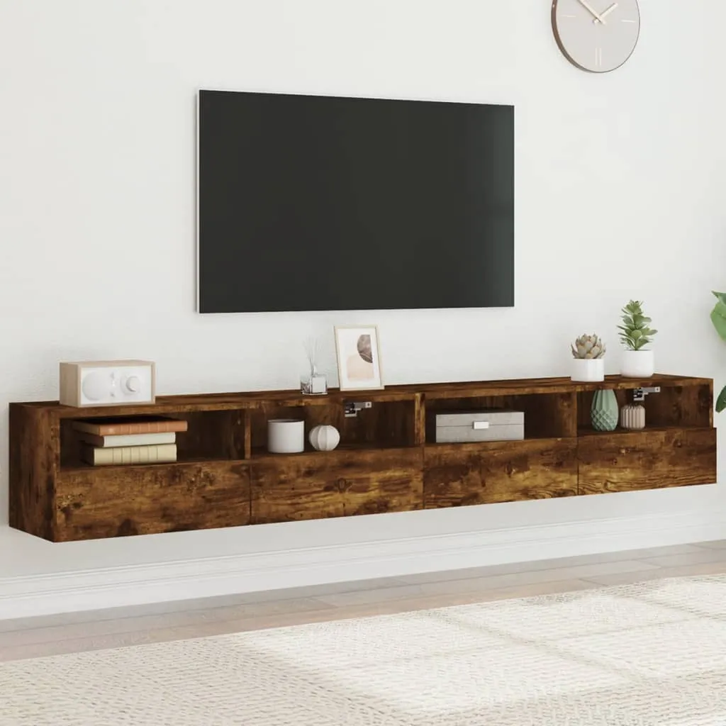 vidaXL Mobili TV Parete 2pz Rovere Fumo 100x30x30 cm Legno Multistrato