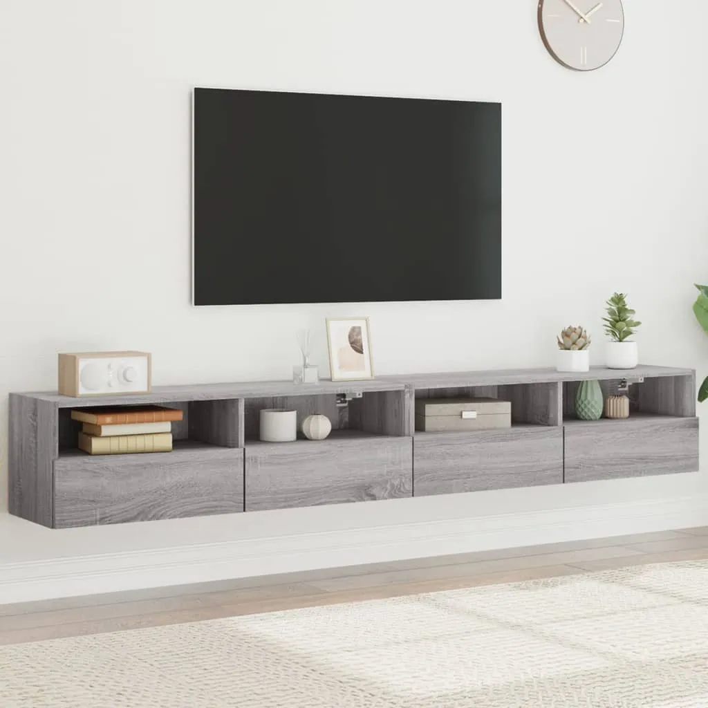 vidaXL Mobili TV Muro 2pz Grigio Sonoma 100x30x30 cm Legno Multistrato