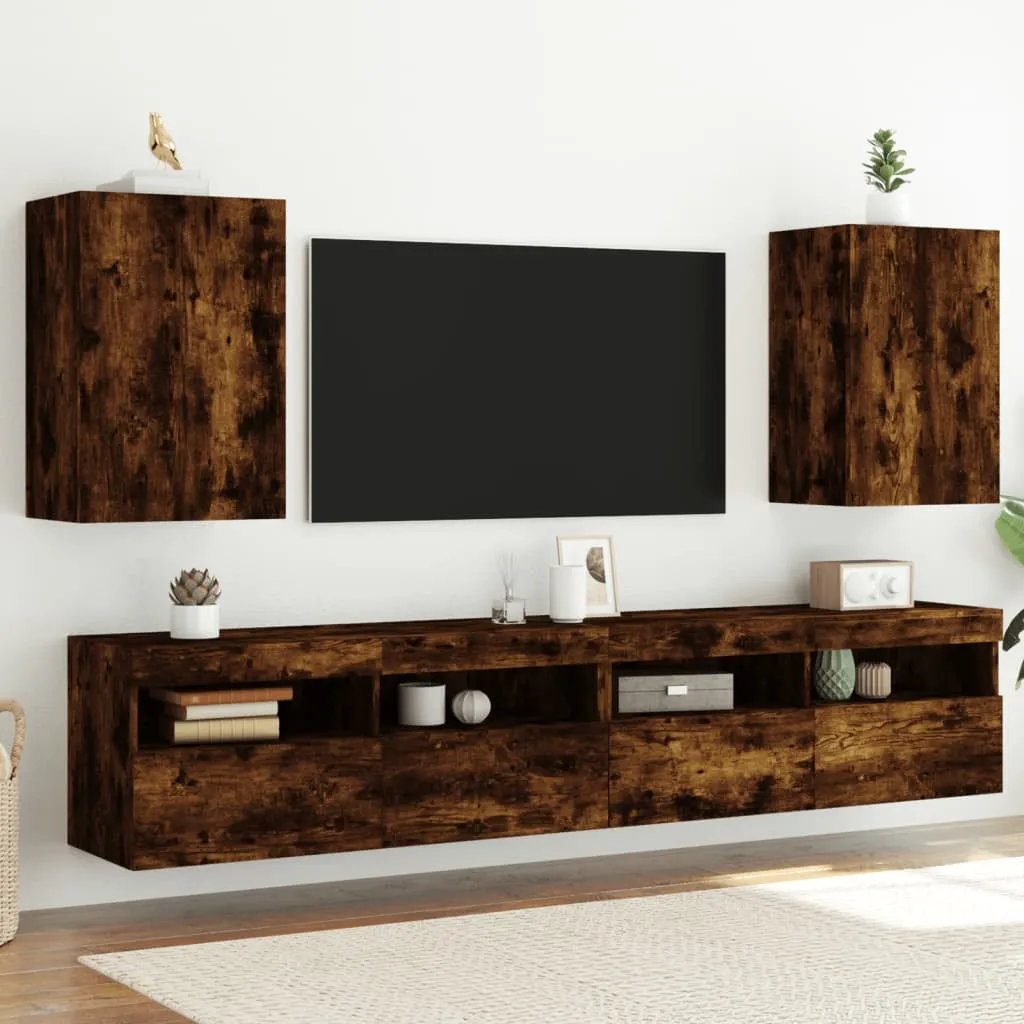 vidaXL Mobili TV Parete 2pz Rovere Fumo 40,5x30x60cm Legno Multistrato