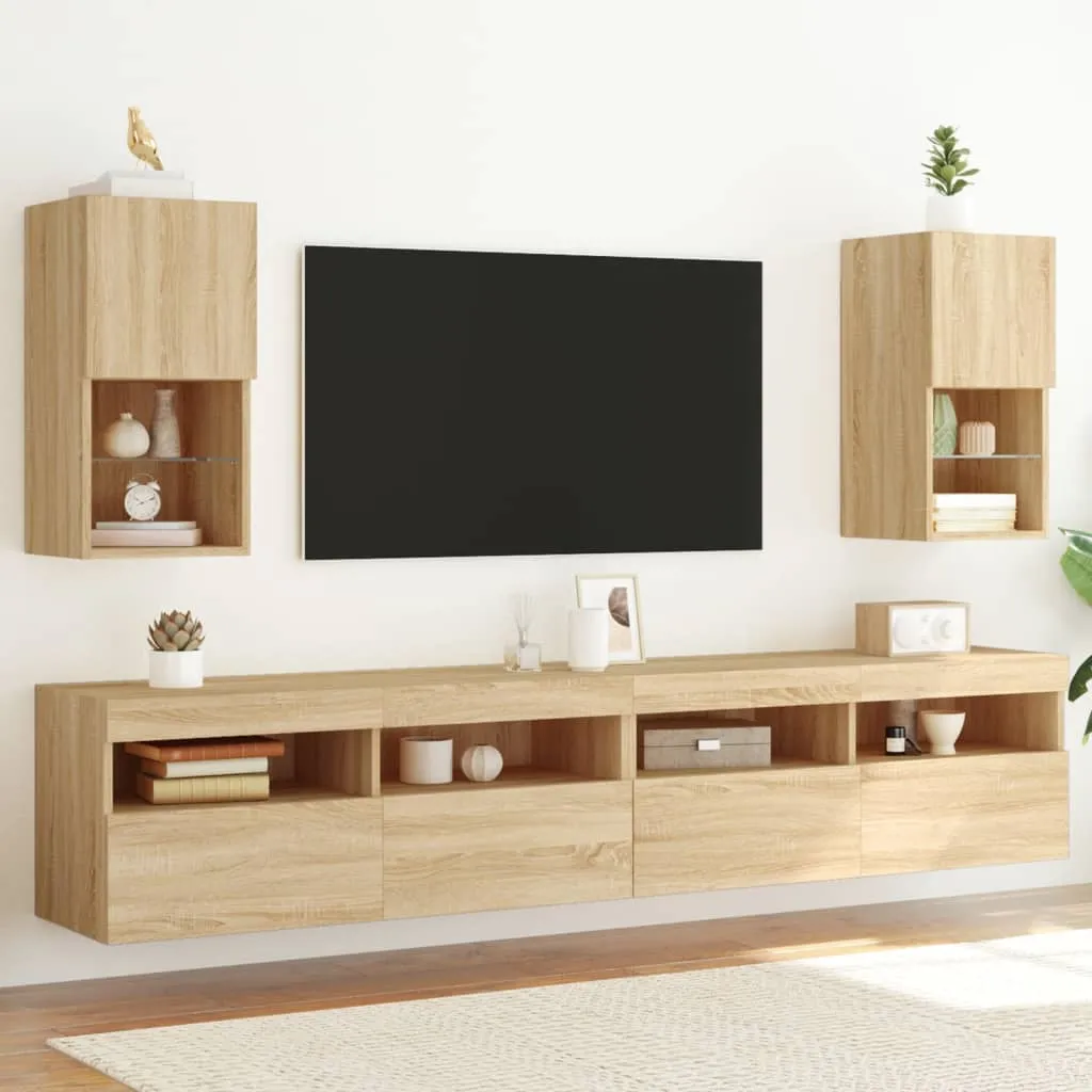 vidaXL Mobili TV con Luci LED 2pz Rovere Sonoma 30,5x30x60 cm