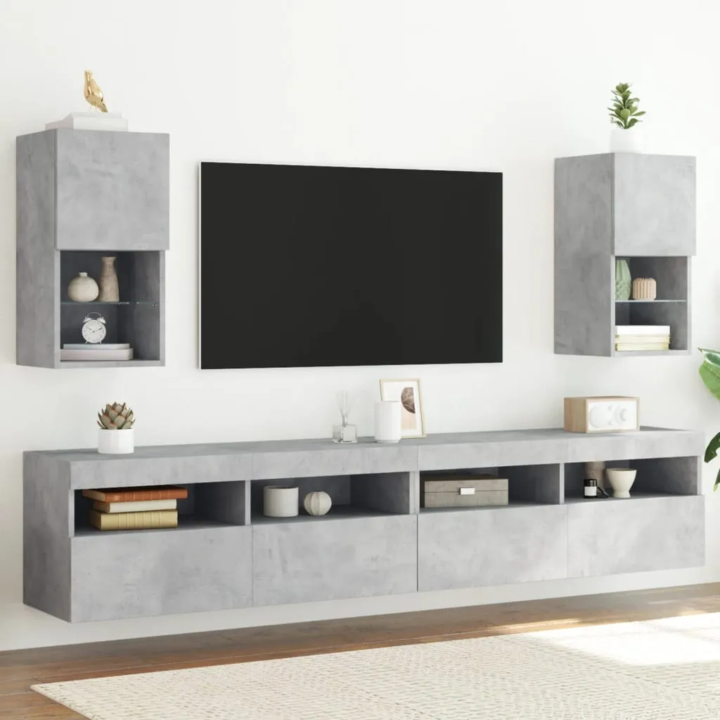 vidaXL Mobili TV con Luci LED 2pz Grigio Cemento 30,5x30x60 cm