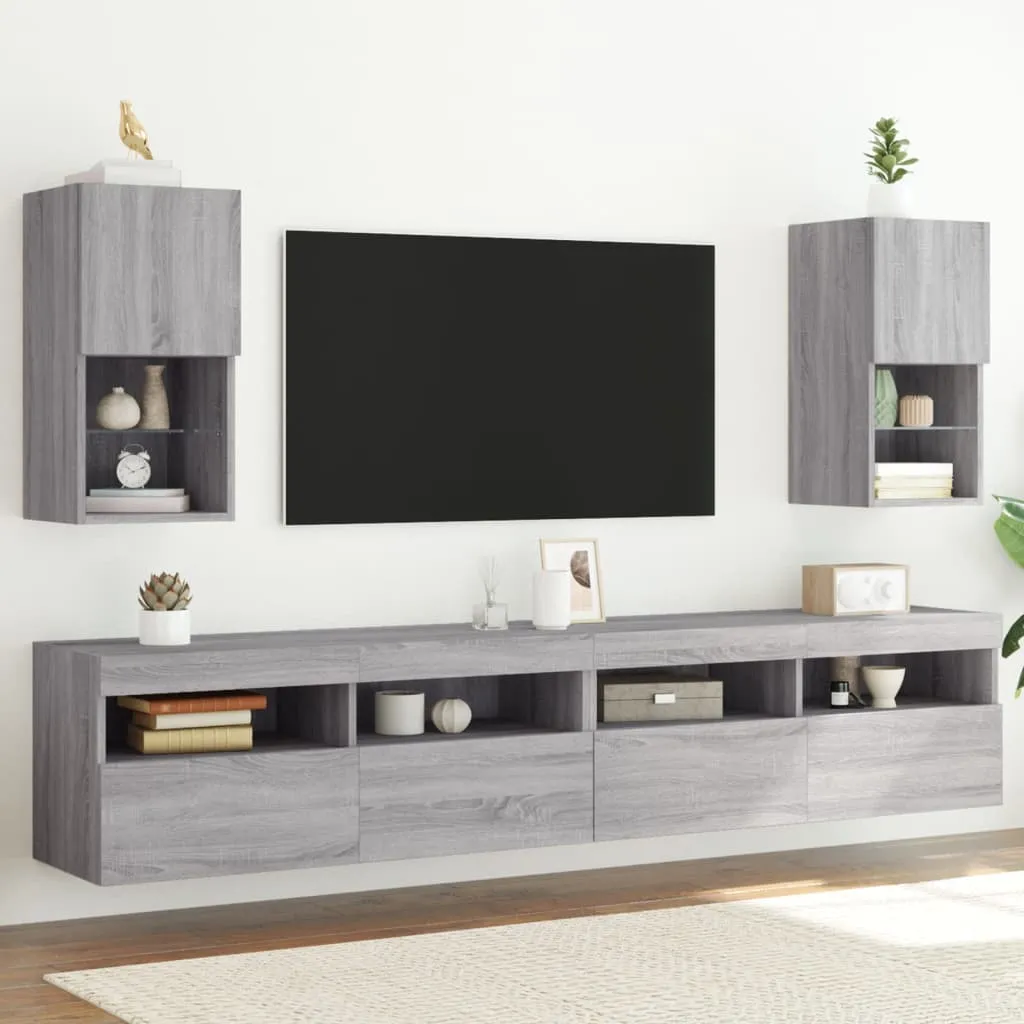 vidaXL Mobili TV con Luci LED 2pz Grigio Sonoma 30,5x30x60 cm