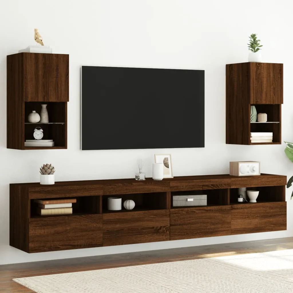 vidaXL Mobili Porta TV con Luci LED 2 pz Rovere Marrone 30,5x30x60 cm