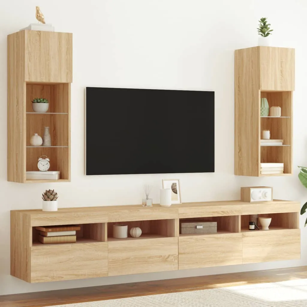 vidaXL Mobili Porta TV con Luci LED 2 pz Rovere Sonoma 30,5x30x90 cm