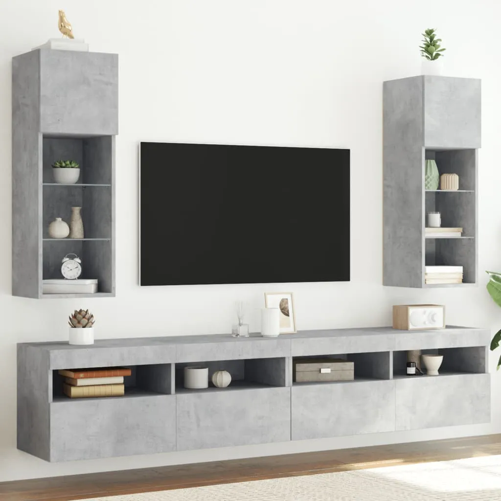 vidaXL Mobili TV con Luci LED 2pz Grigio Cemento 30,5x30x90 cm