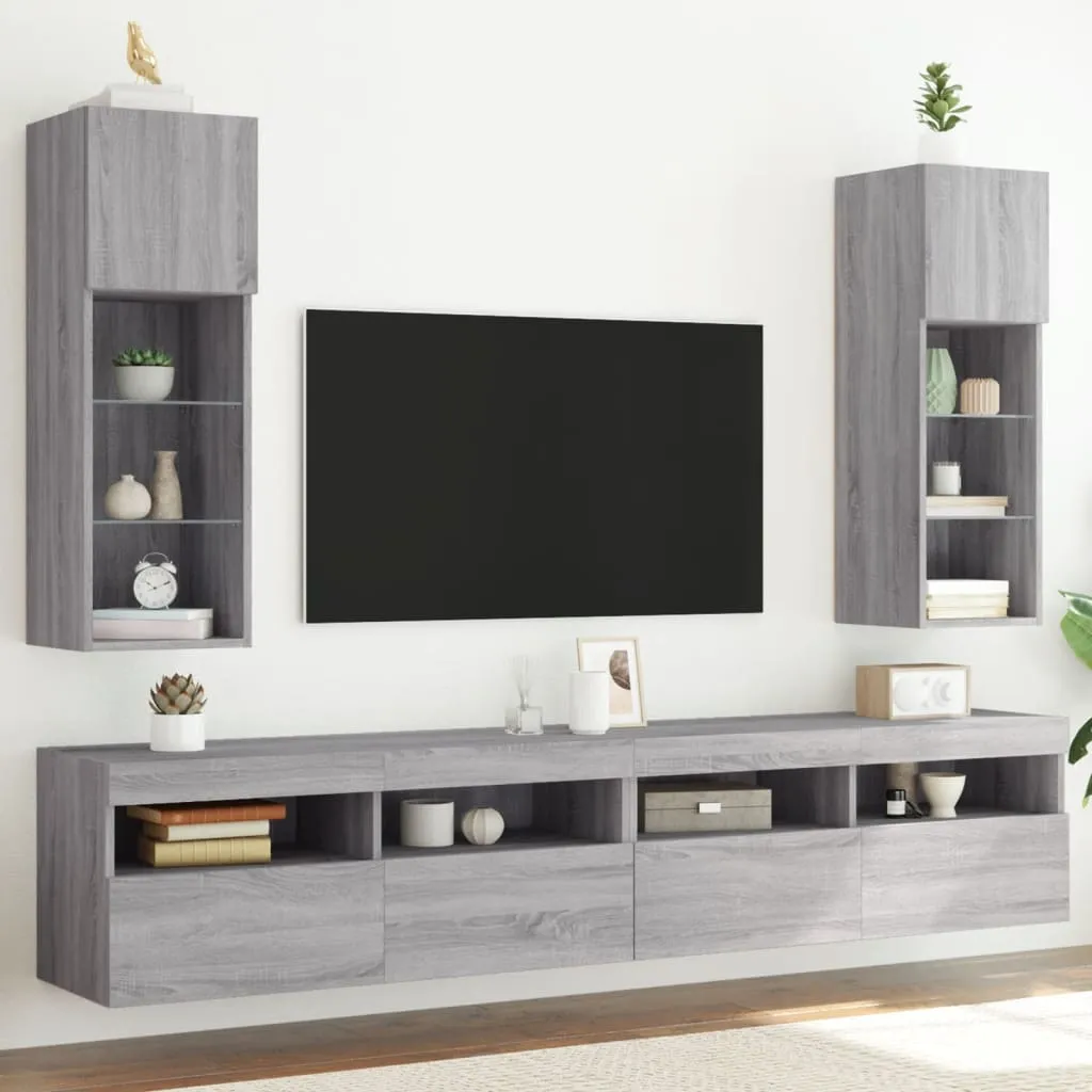 vidaXL Mobili TV con Luci LED 2pz Grigio Sonoma 30,5x30x90 cm