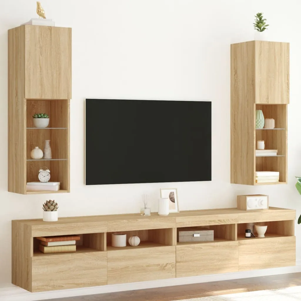 vidaXL Mobili TV con Luci LED 2pz Rovere Sonoma 30,5x30x102 cm