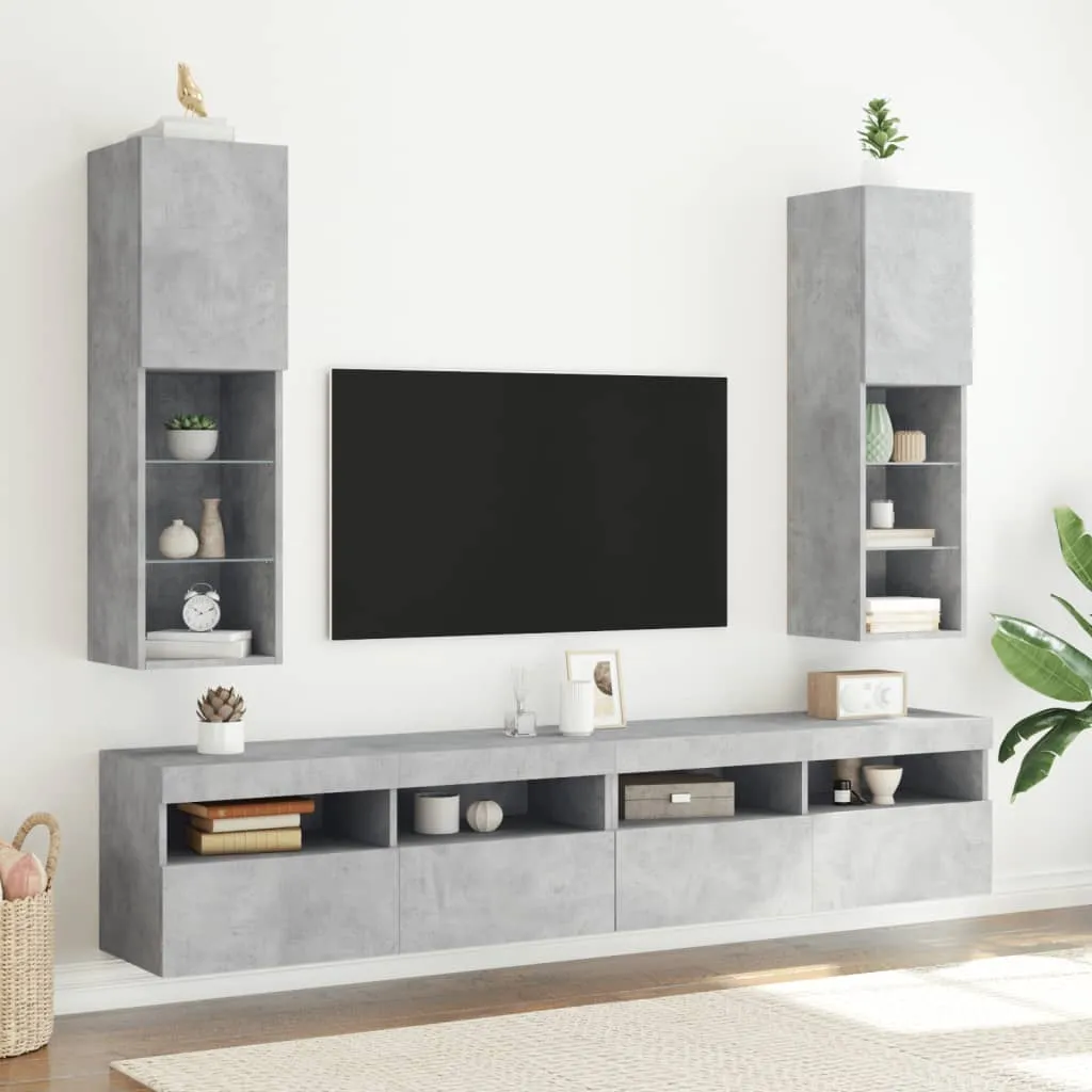 vidaXL Mobili TV con Luci LED 2pz Grigio Cemento 30,5x30x102 cm