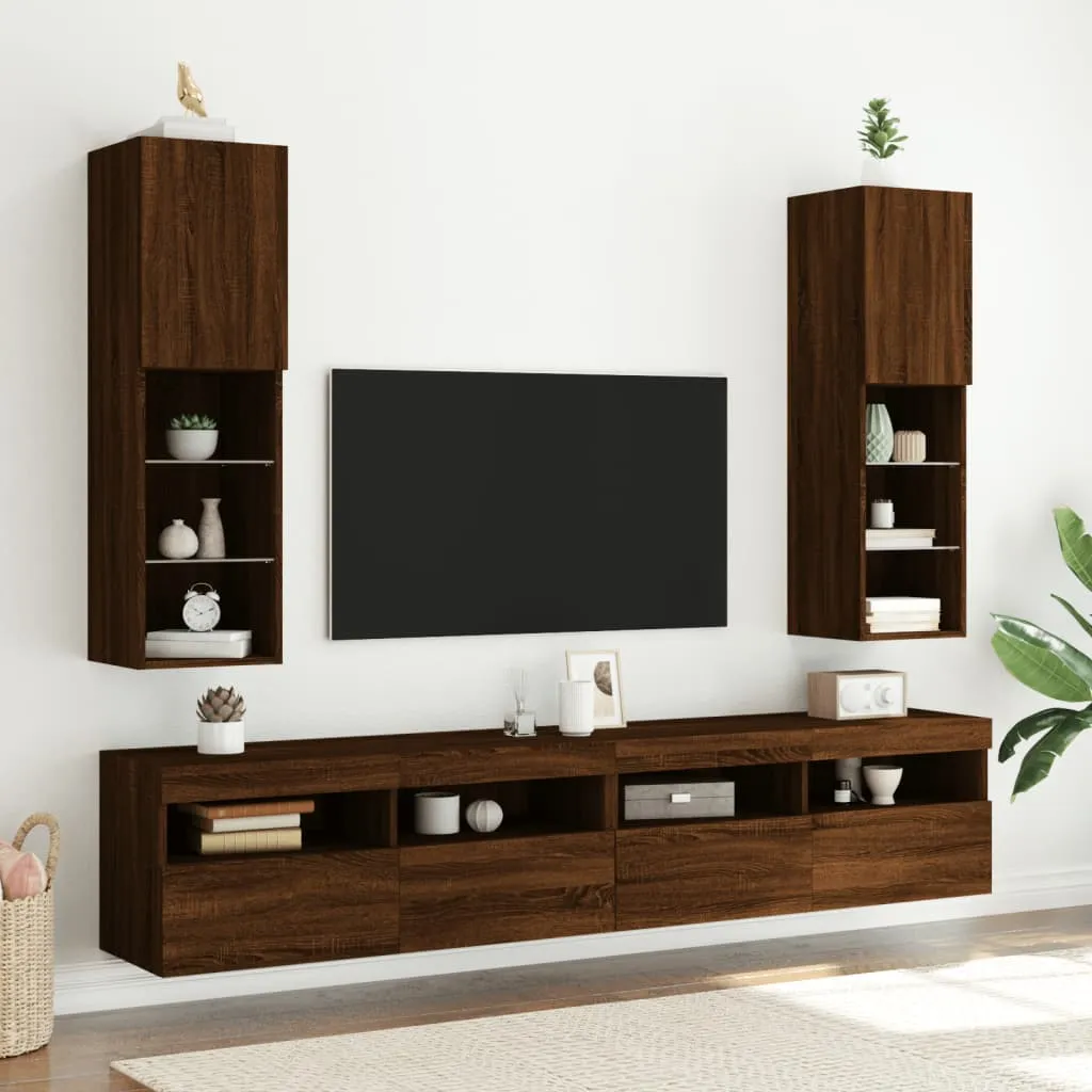 vidaXL Mobili Porta TV con Luci LED 2 pz Rovere Marrone 30,5x30x102 cm