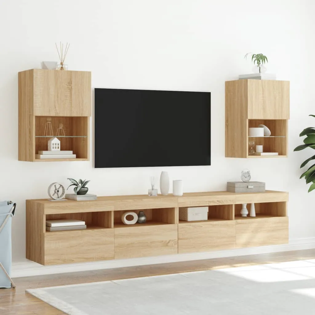 vidaXL Mobili Porta TV con Luci LED 2 pz Rovere Sonoma 40,5x30x60 cm