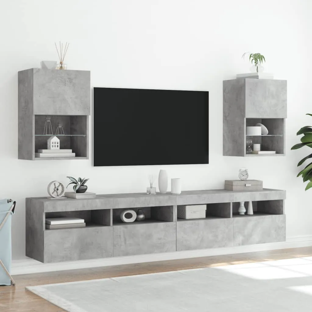 vidaXL Mobili TV con Luci LED 2pz Grigio Cemento 40,5x30x60 cm