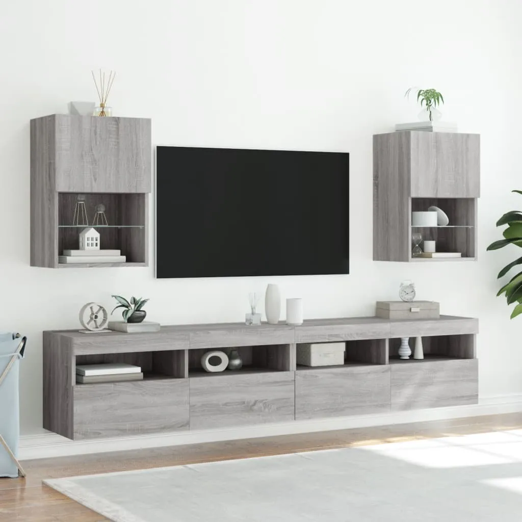 vidaXL Mobili TV con Luci LED 2pz Grigio Sonoma 40,5x30x60 cm