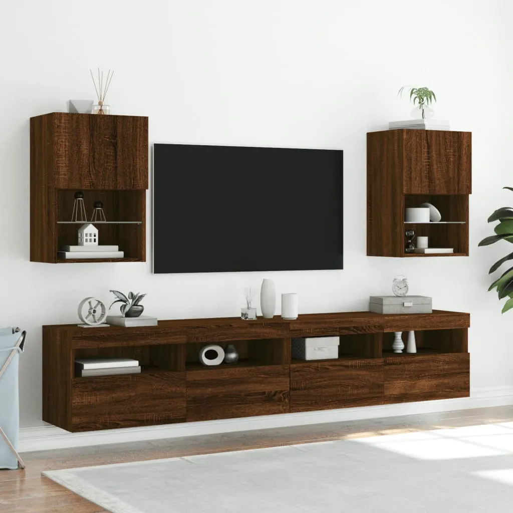 vidaXL Mobili Porta TV con Luci LED 2 pz Rovere Marrone 40,5x30x60 cm