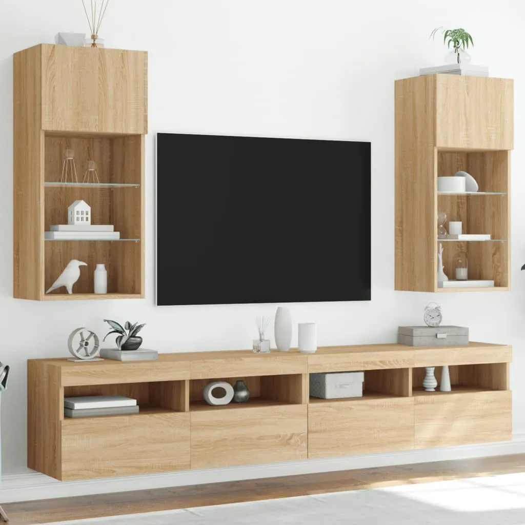 vidaXL Mobili TV con Luci LED 2pz Rovere Sonoma 40,5x30x90 cm