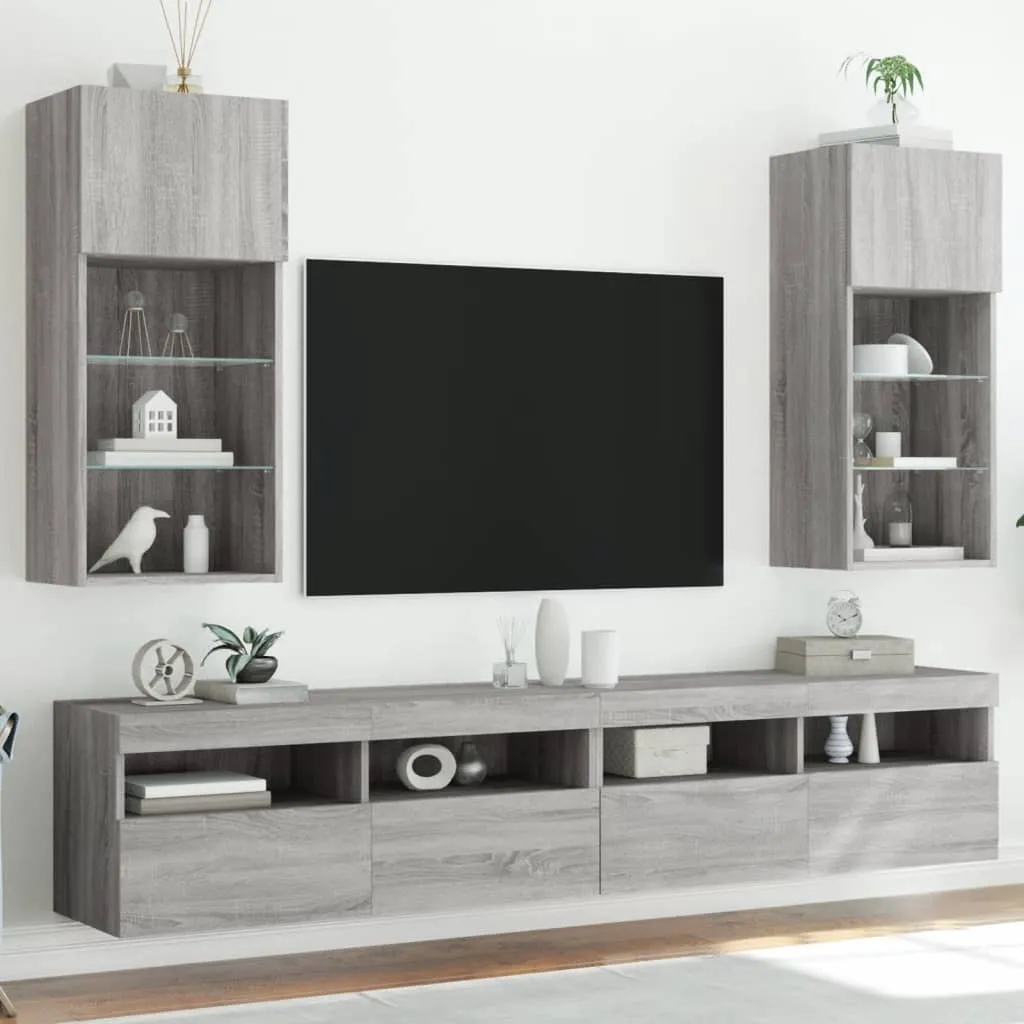 vidaXL Mobili TV con Luci LED 2pz Grigio Sonoma 40,5x30x90 cm