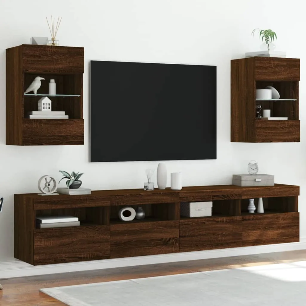 vidaXL Mobili TV a Parete con Luci LED 2pz Rovere Marrone 40x30x60,5cm