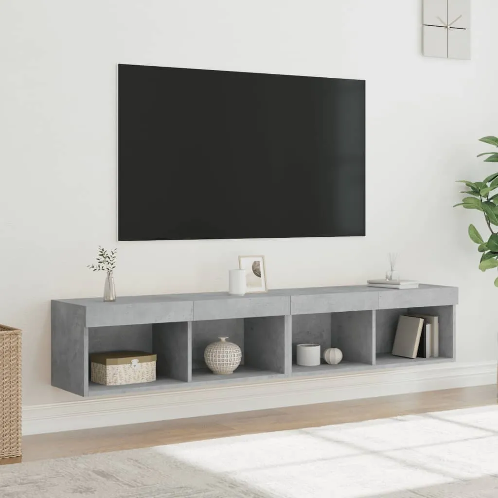 vidaXL Mobili TV con Luci LED 2pz Grigio Cemento 80x30x30 cm