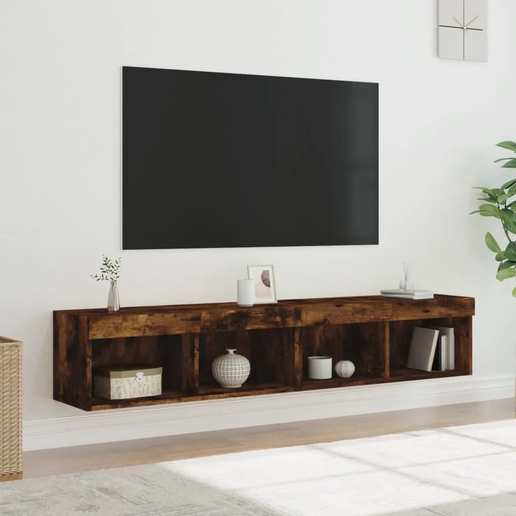 vidaXL Mobili Porta TV con Luci LED 2 pz Rovere Fumo 80x30x30 cm