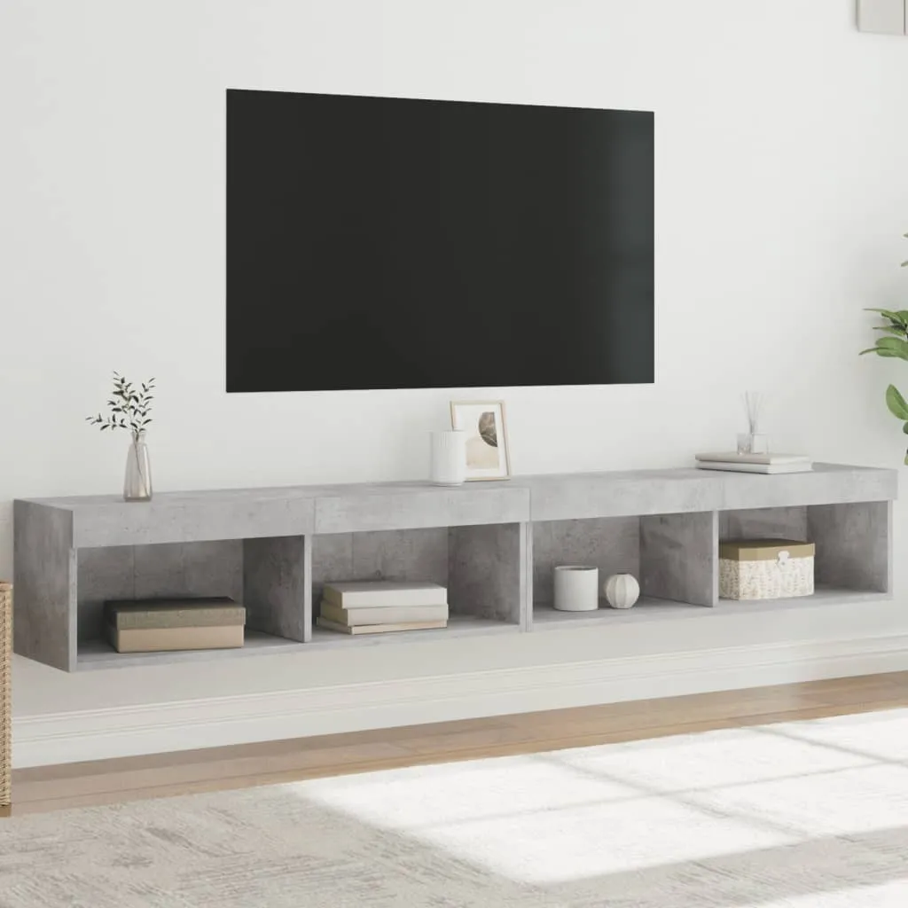 vidaXL Mobili TV con Luci LED 2pz Grigio Cemento 100x30x30 cm