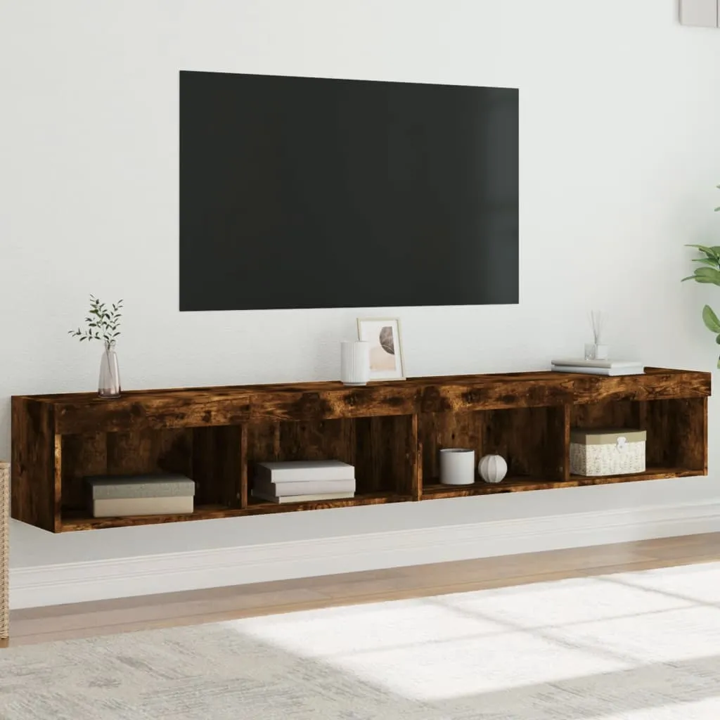 vidaXL Mobili Porta TV con Luci LED 2 pz Rovere Fumo 100x30x30 cm